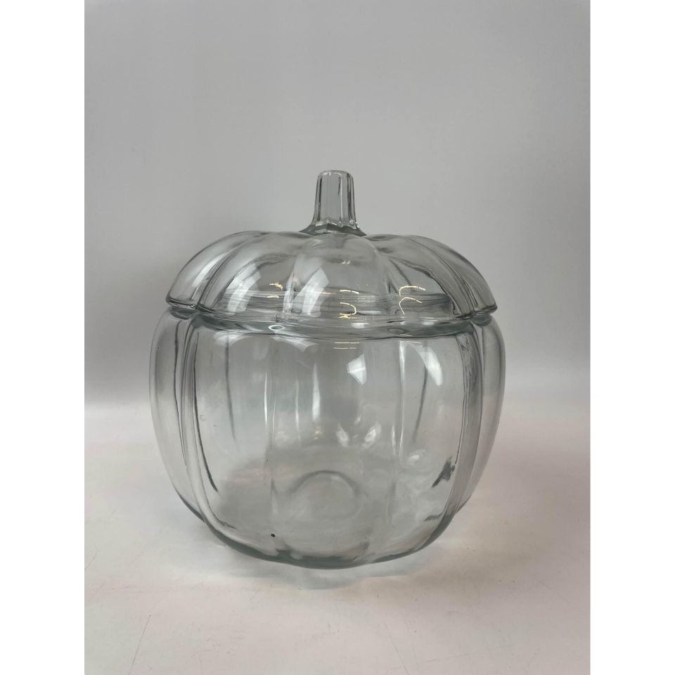 Vintage Anchor Hocking Clear Glass Pumpkin cookie Jar with Lid