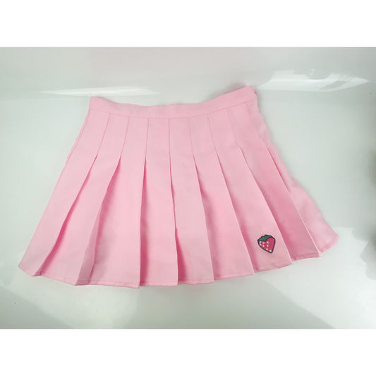 Pink Pleated Tennis Skirt With Strawberry Embroidered
