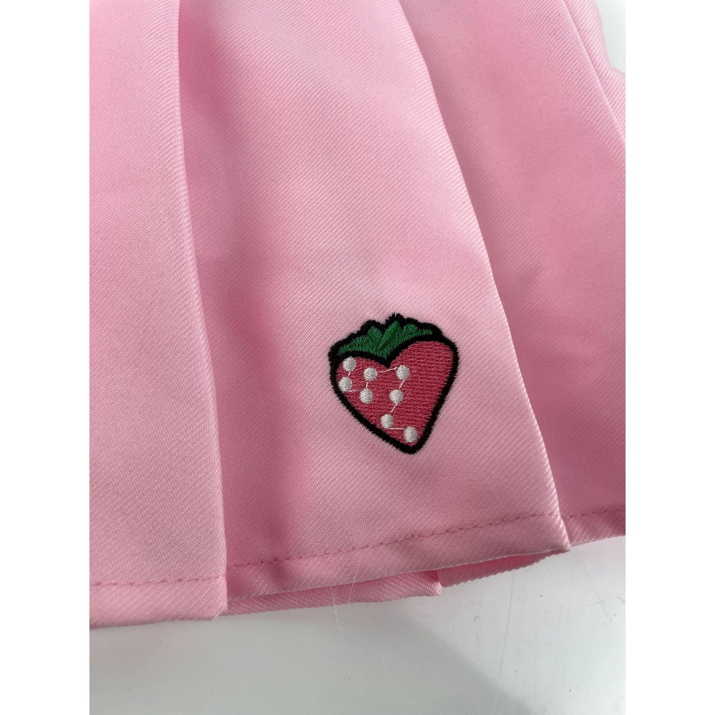 Pink Pleated Tennis Skirt With Strawberry Embroidered