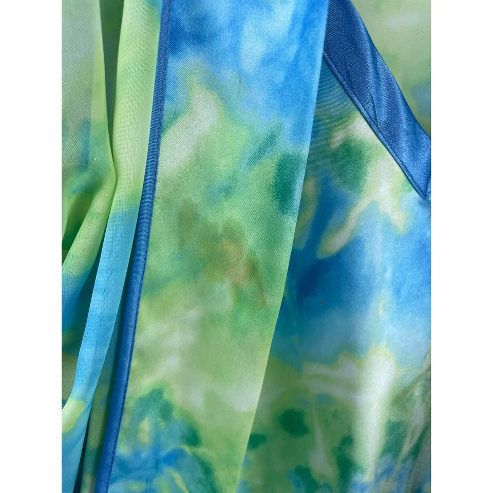 Delicates tie dye blue and green Chemise Babydoll Slip NightGown and robe Medium