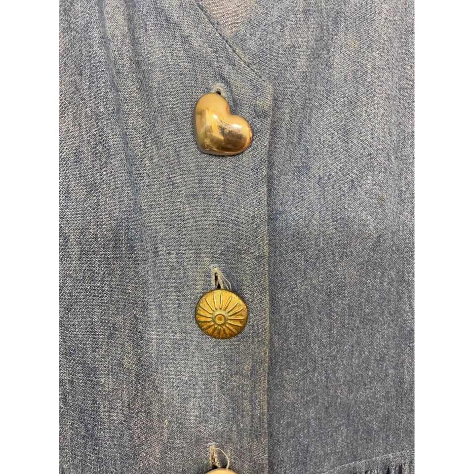 Vintage long jean denim button down dress KWBL Los Angeles Size medium metal heart buttons