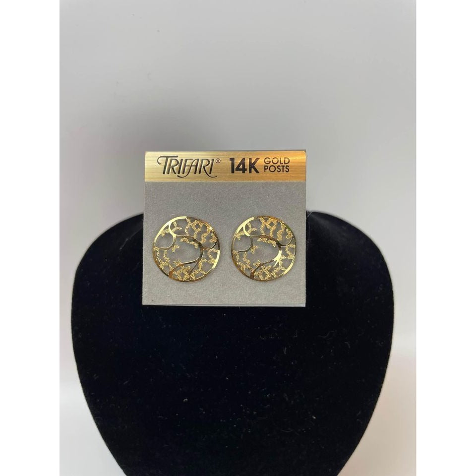 Vintage TRIFARI 14k Gold Post circular  Pierced Earrings on Card