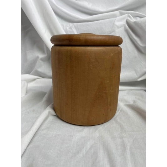 Vintage brown round wood canister with lid