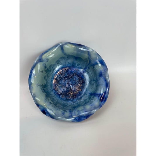 Edgecomb Potters Blue Crystalline Glaze decorative trinket dish bowl