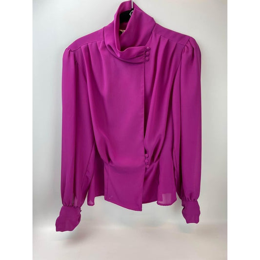 CHAUS Women's flowy Blouse size 8 pink magenta long sleeve top