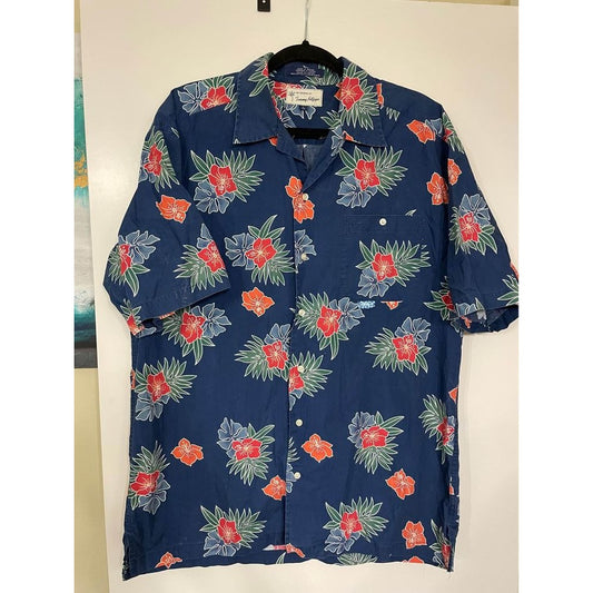 Vintage an original by Tommy Hilfiger Shirt Floral Cotton Button Up Hawaiian Aloha Size XL blue