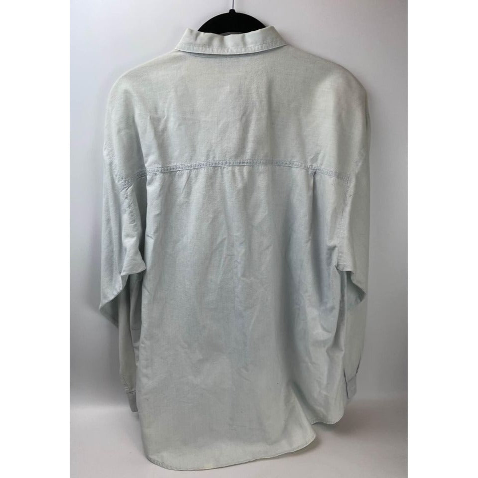 Cherokee women's flower snap button long sleeve light blue shirt size large