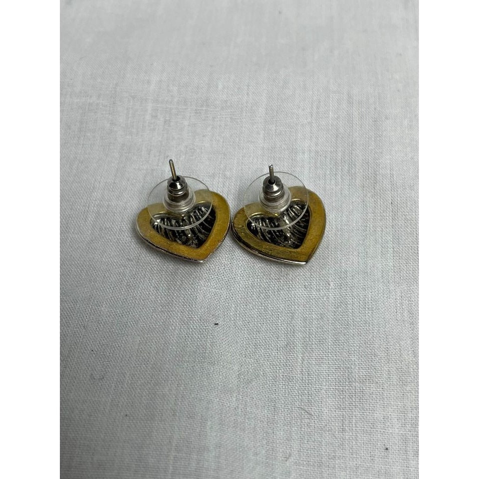 Silver and gold heart shaped stud earrings