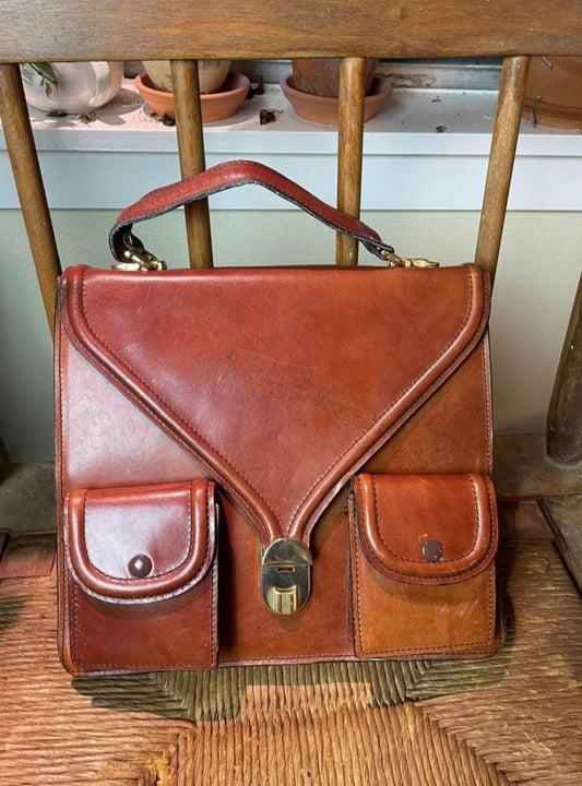 Vintage lamprom zipper made in Italy brown leather handbag purse