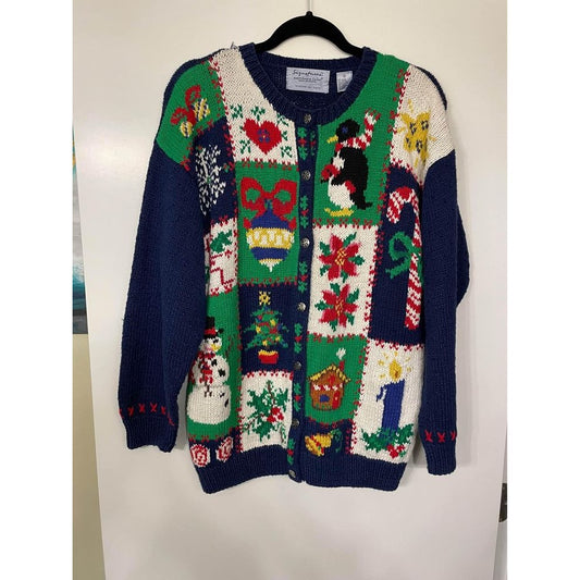 Vintage Signatures by Northern Isles Hand Knit Christmas Cardigan Sweater Medium