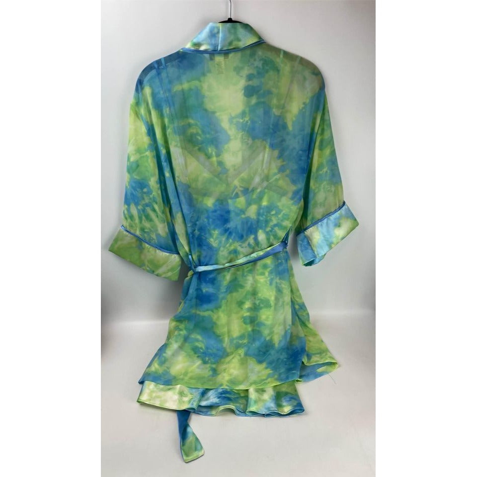 Delicates tie dye blue and green Chemise Babydoll Slip NightGown and robe Medium