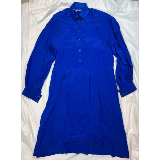 Vintage 1980s Francesca of Damon For Starington Royal Blue Long Sleeve 100% Silk Dress Size 6