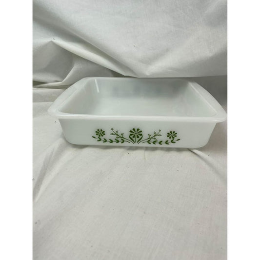 Vintage Glasbake Green Daisy 8” Square Casserole Dish J2428