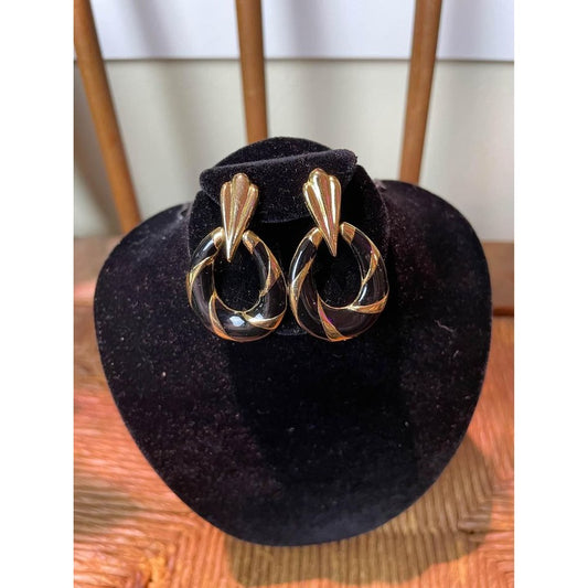 Vintage black and gold costume jewelry earrings