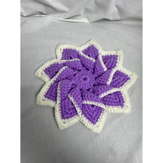 Purple lavender and white crocheted trivet