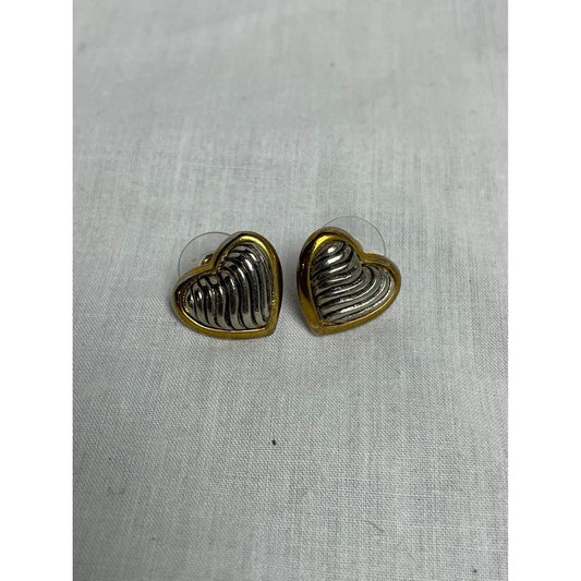 Silver and gold heart shaped stud earrings