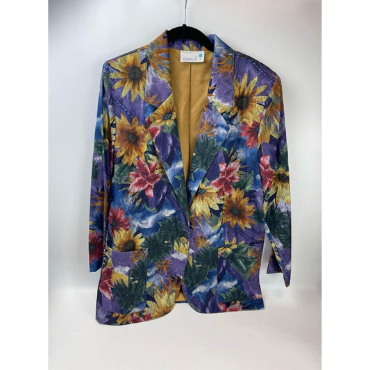 Vintage Danielle B purple flower floral yellow red blazer size medium