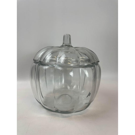 Vintage Anchor Hocking Clear Glass Pumpkin cookie Jar with Lid Cover