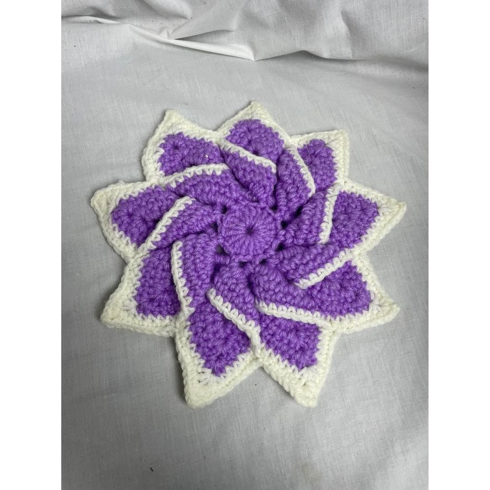 Purple lavender and white crocheted trivet