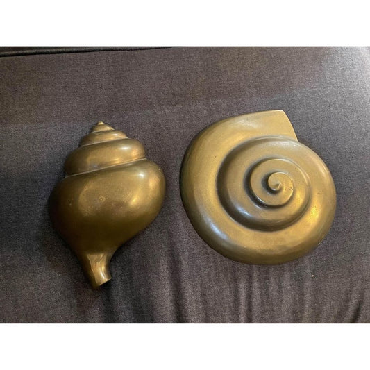 Vintage wall hanging mid century modern heavy brass sea conch shell nautilus art