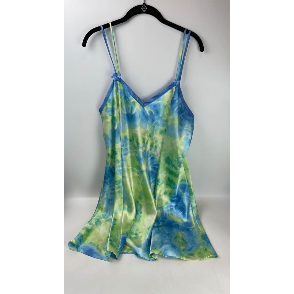 Delicates tie dye blue and green Chemise Babydoll Slip NightGown and robe Medium