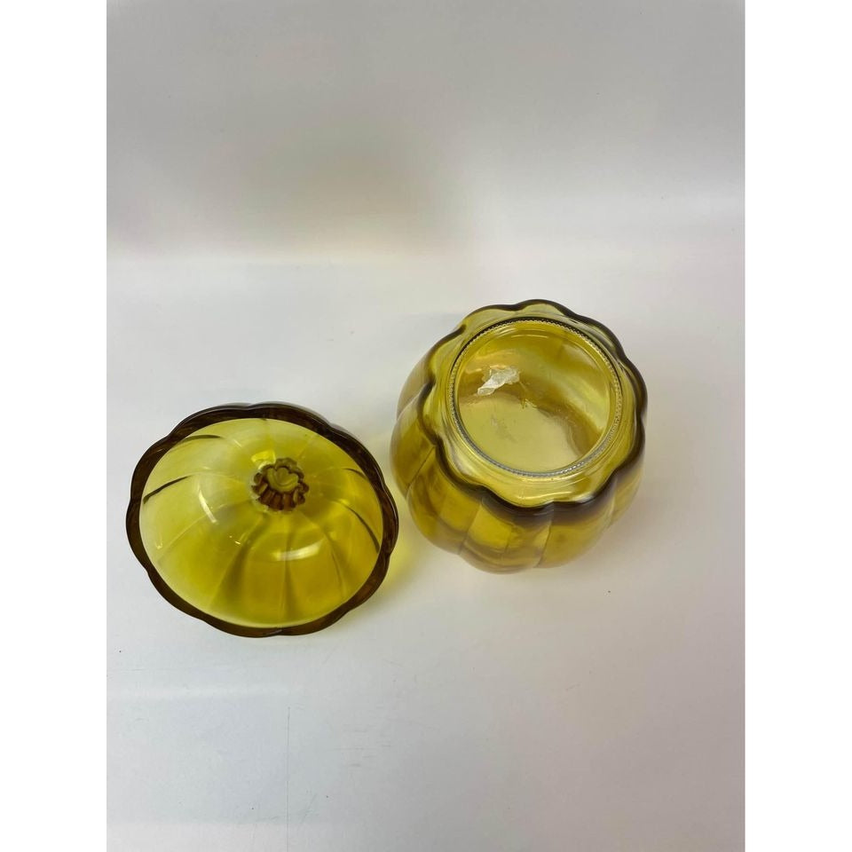 Anchor Hocking yellow glass pumpkin jar with lid