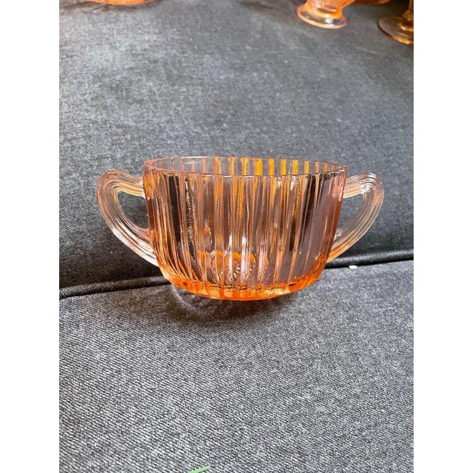 Vintage Anchor Hocking Depression Glass Queen Mary Vertical Ribbed Sugar Bowl